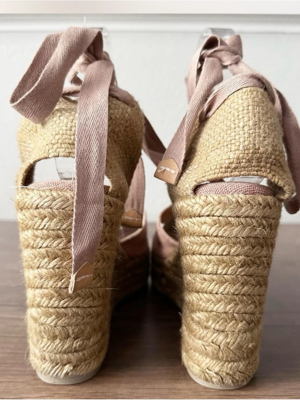 Castaner Chiara Blush Pink Espadrille Wedge Ankle-Tie Sandals